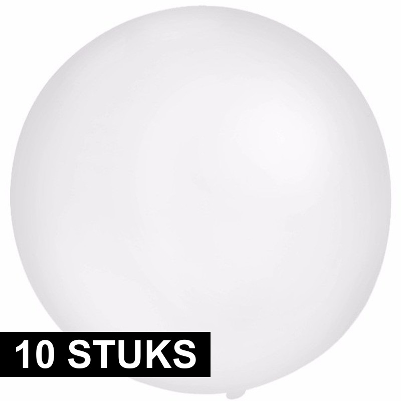 10x Feestartikelen reuze witte ballonnen 60 cm geschikt voor lucht of helium
