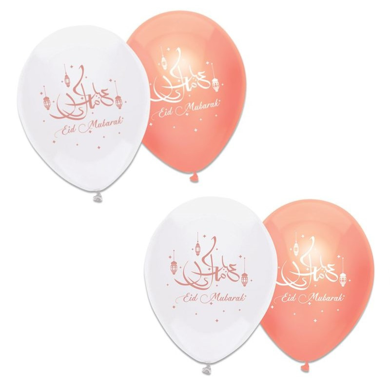 12x stuks Ramadan Mubarak thema ballonnen wit/roze 30 cm