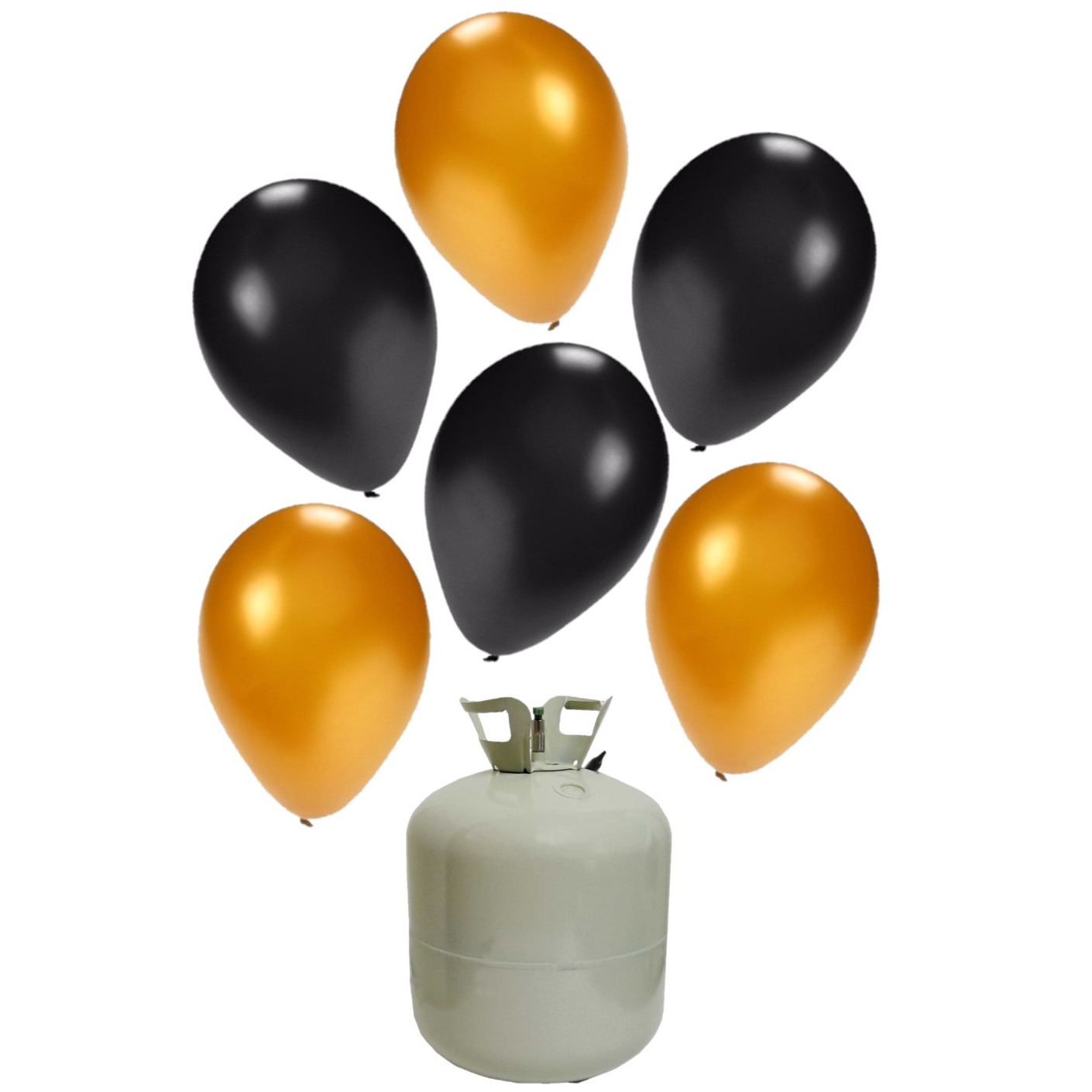 20x Helium ballonnen zwart/goud 27 cm + helium tank/cilinder