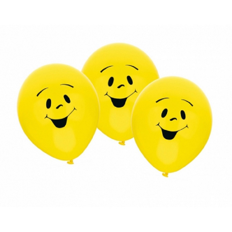 24x stuks gele Party ballonnen smiley emoticons thema