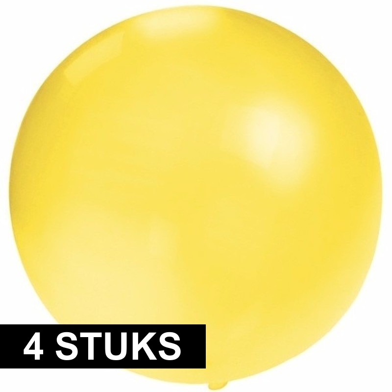 4x Feestartikelen reuze gele ballonnen 60 cm geschikt voor lucht of helium