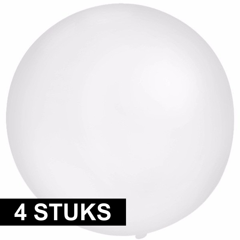 4x Feestartikelen reuze witte ballonnen 60 cm geschikt voor lucht of helium