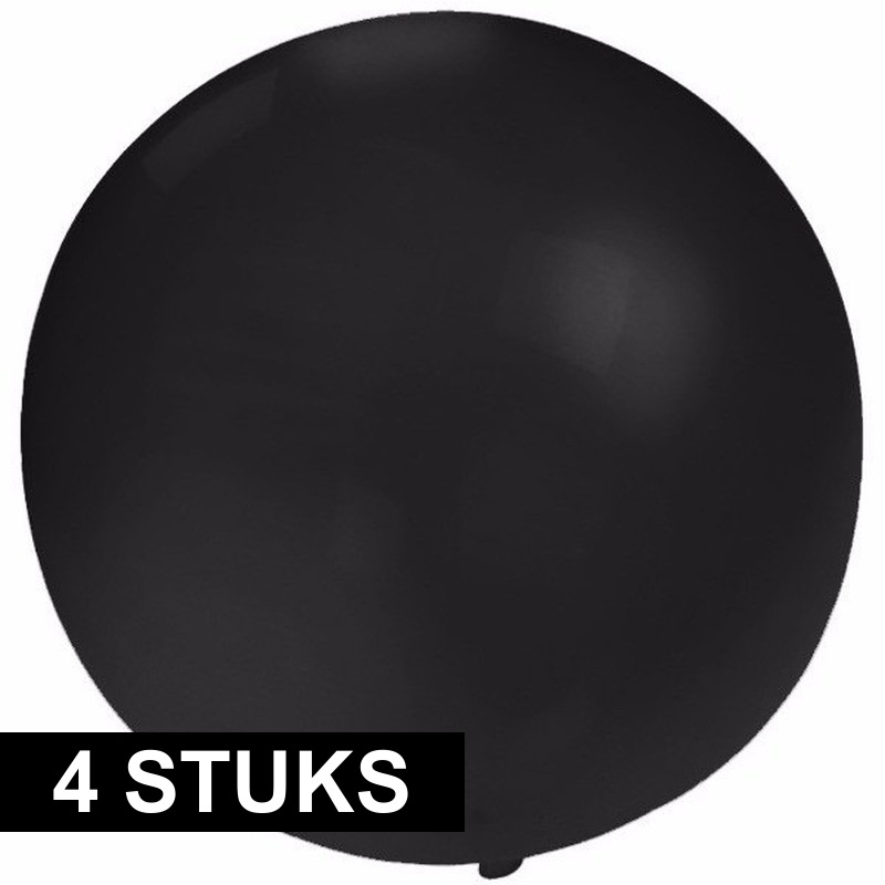 4x Feestartikelen reuze zwarte ballon 60 cm geschikt voor lucht of helium