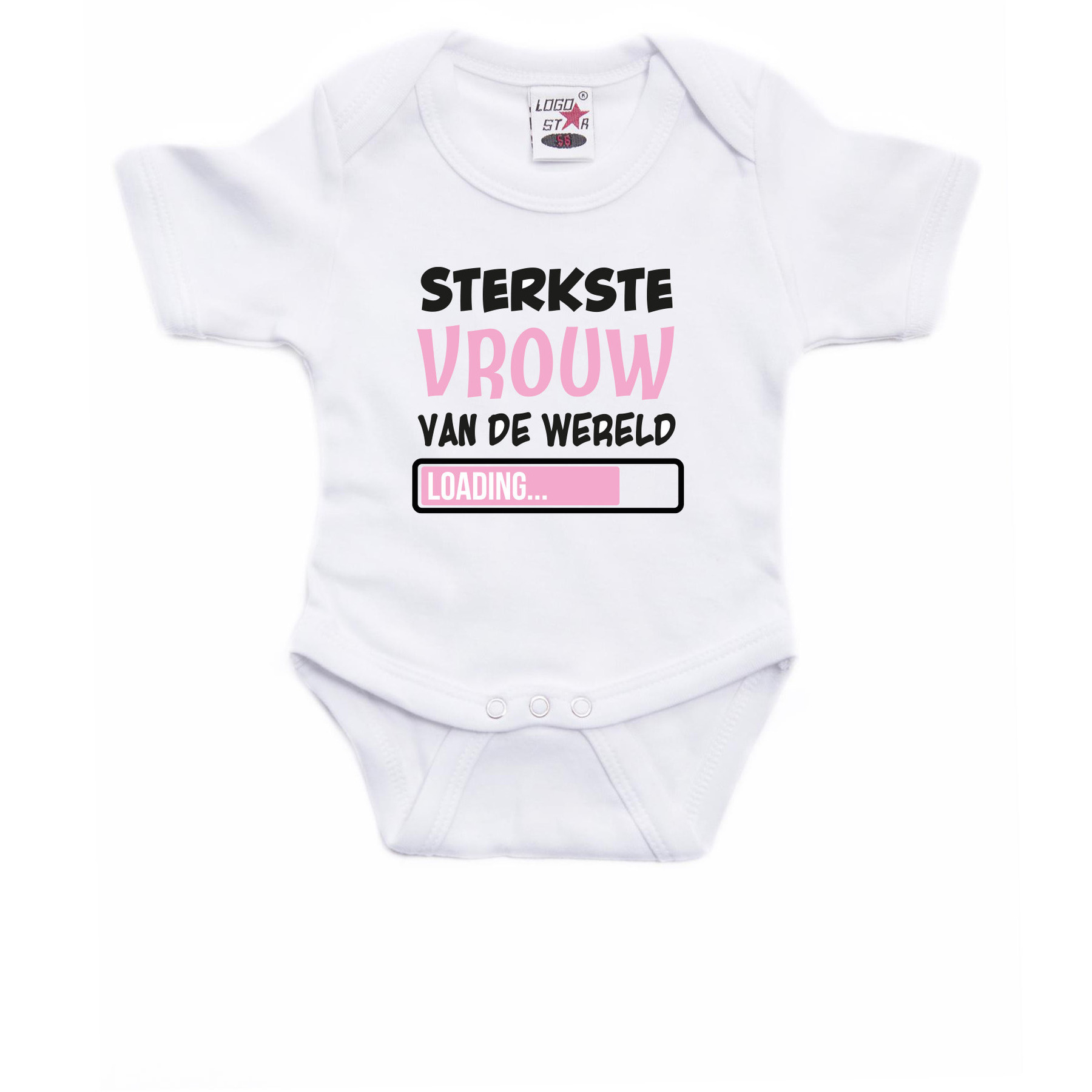 Baby rompertje - Sterkste Vrouw - wit/roze - babyshower/kraamvisite cadeau