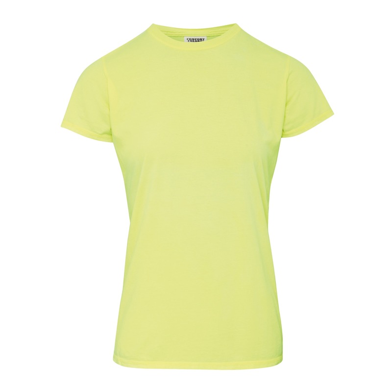 Dameskleding t-shirt met ronde hals gele polyester-katoen kopen