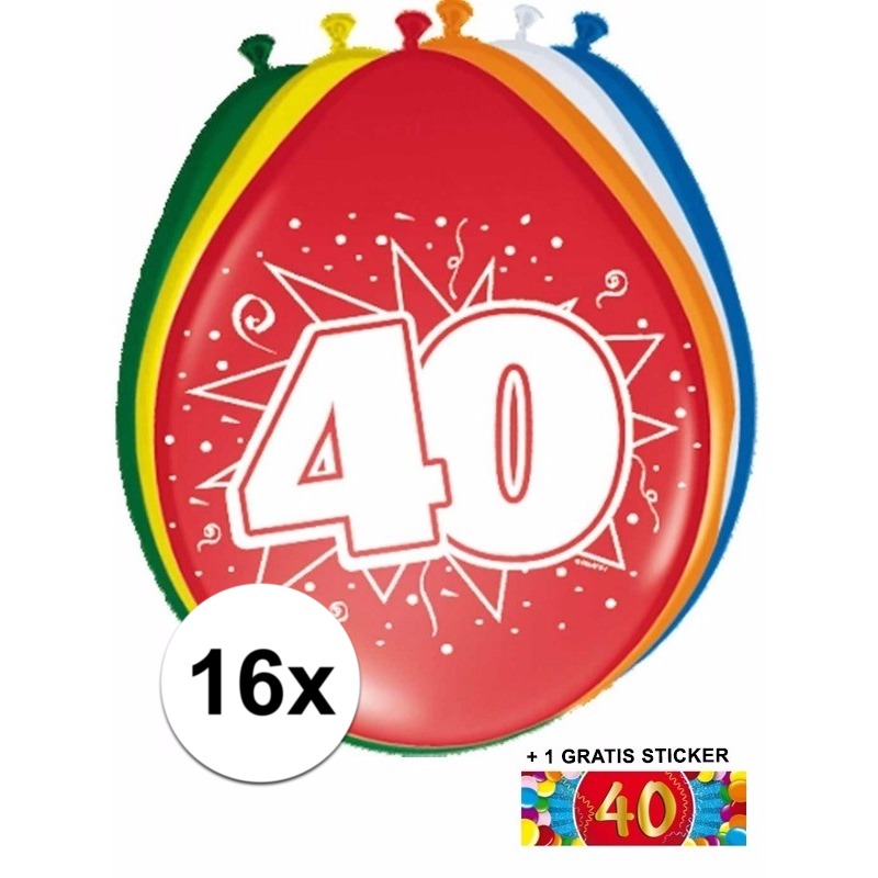 Feestartikelen Ballonnen 40 jaar van 30 cm 16 stuks + sticker
