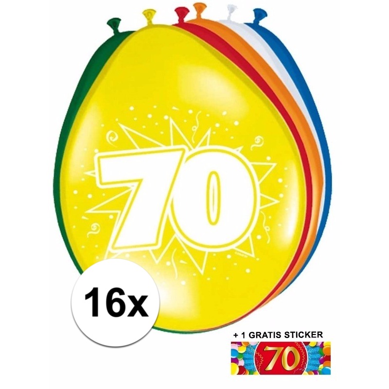 Feestartikelen Ballonnen 70 jaar van 30 cm 16 stuks + sticker