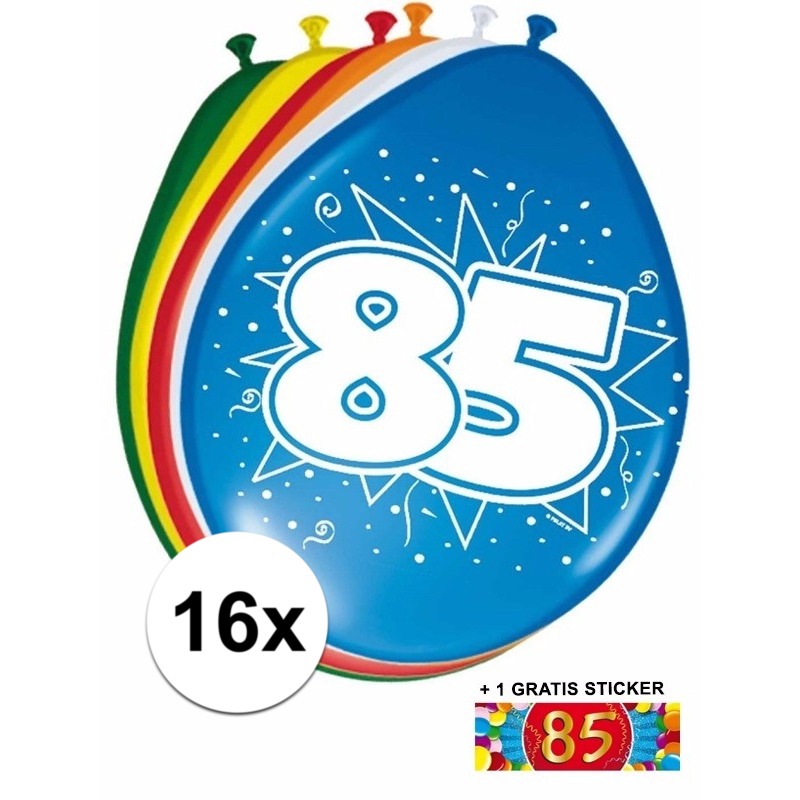 Feestartikelen Ballonnen 85 jaar van 30 cm 16 stuks + sticker