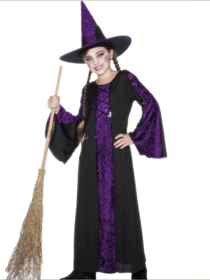 Carnavalskleding Heksen kinder kostuum zwart/paars