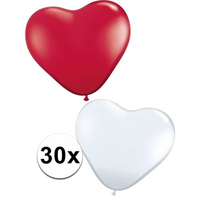 Latex hartjes ballonnen rood/wit 30x