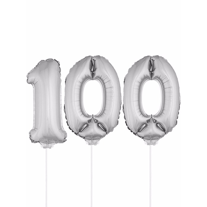 Zilveren 100 jaar opblaasbaar ballon 41 cm