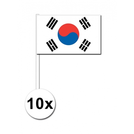 Feestartikelen 10 stuks zwaaivlaggetjes Zuid Korea 12 x 24 cm