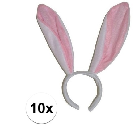 10x Hazen / konijnen oortjes wit met roze voor volwassenen