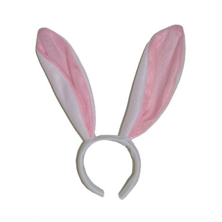 10x Hazen / konijnen oortjes wit met roze voor volwassenen