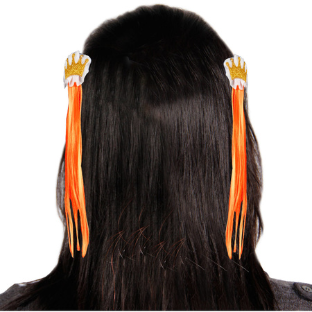 Feestartikelen 2 kroon haarspelden met oranje haar