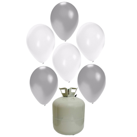 20x Helium balloons white/silver 27 cm + helium tank/cilinder