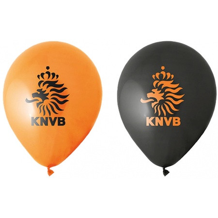 40x stuks Oranje en zwarte KNVB voetbal ballonnen