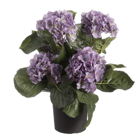 4x pieces purple hortensia Hydrangea artificial plant in black plastic pot 44 cm