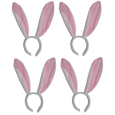 4x Hazen / konijnen oortjes wit met roze voor volwassenen