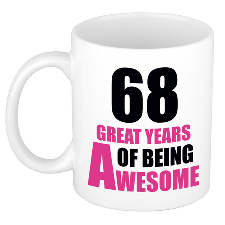 68 great years of being awesome - gift mug white and pink 300 ml