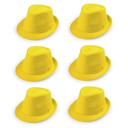 6x Gele gangster hoedjes voor volwassenen