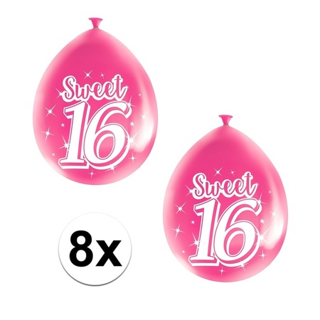 8x Pink Sweet 16 birthday balloons