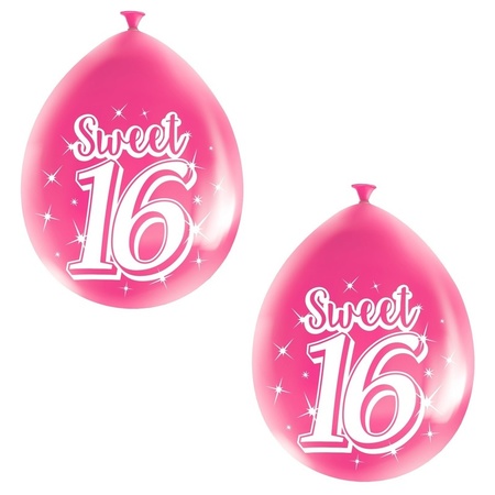 8x Pink Sweet 16 birthday balloons