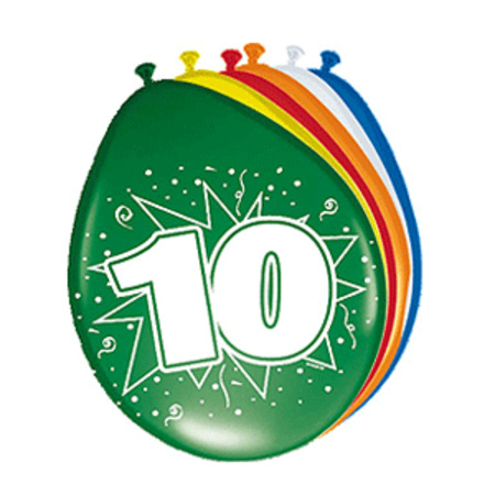 Feestartikelen Ballonnen 10 jaar van 30 cm 16 stuks + sticker
