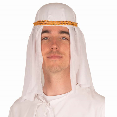 Carnaval set - Arabic sjeik headpiece - white - for men - with grime brown