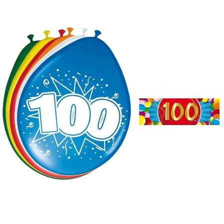 Feestartikelen Ballonnen 100 jaar van 30 cm 16 stuks + sticker
