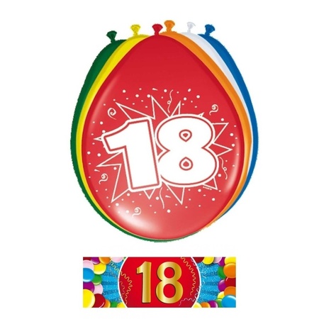 Feestartikelen Ballonnen 18 jaar van 30 cm 16 stuks + sticker