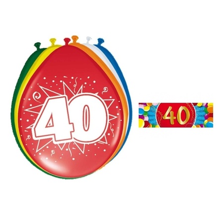Feestartikelen Ballonnen 40 jaar van 30 cm 16 stuks + sticker