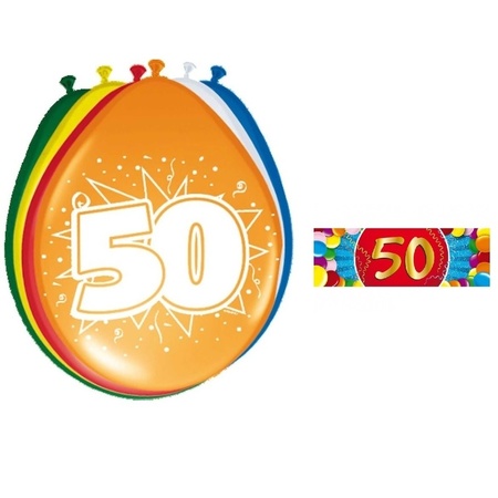 Feestartikelen Ballonnen 50 jaar van 30 cm 16 stuks + sticker