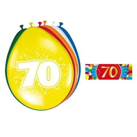 Feestartikelen Ballonnen 70 jaar van 30 cm 16 stuks + sticker