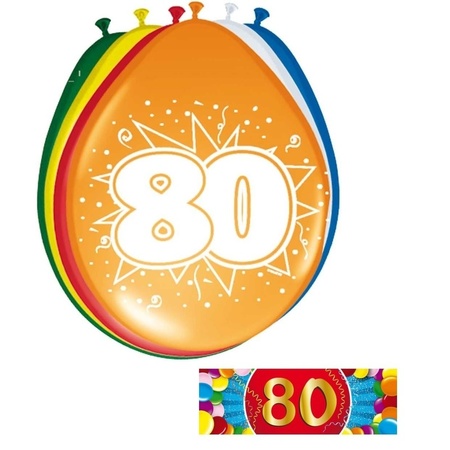 Feestartikelen Ballonnen 80 jaar van 30 cm 16 stuks + sticker