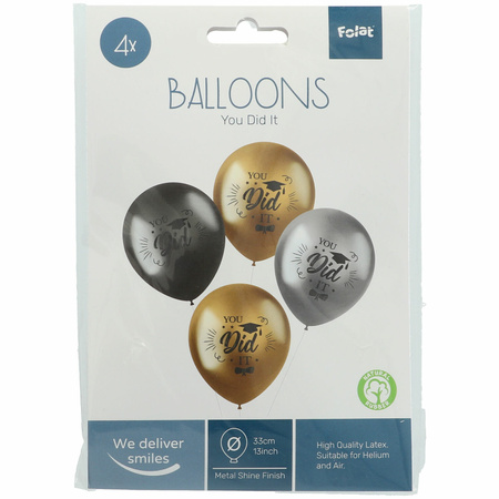 Balloons graduated theme - 12x - grey/silver/gold - latex - 33 cm