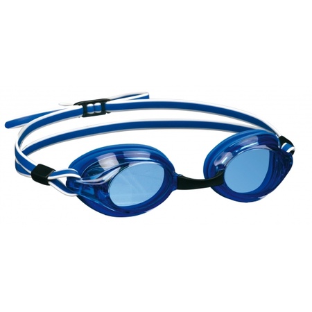 Blauwe wedstrijd zwembril in verschillende kleuren