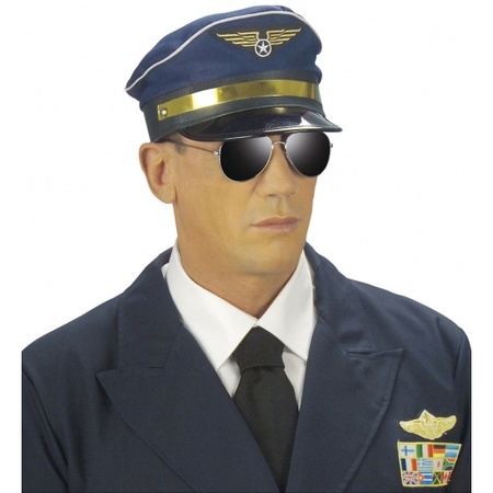 Piloten petje blauw met goud