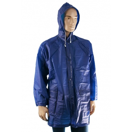 Blue hooded raincoat 