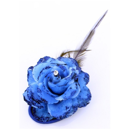 Haarclip glitter bloem blauw