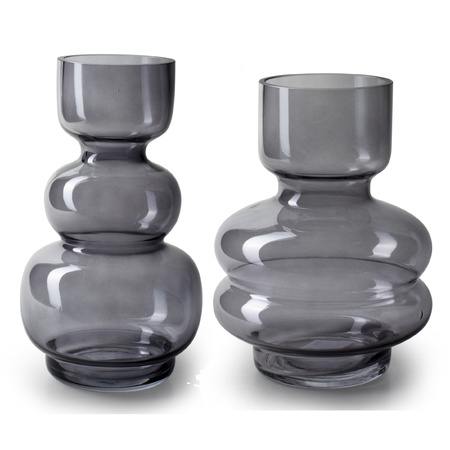Flowersvase - set of 2x - smoke grey/transparent glass