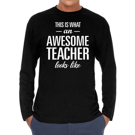 Cadeau long-sleeve shirt voor heren - awesome teacher - docent/leraar  bedankje - meesterdag - zwart