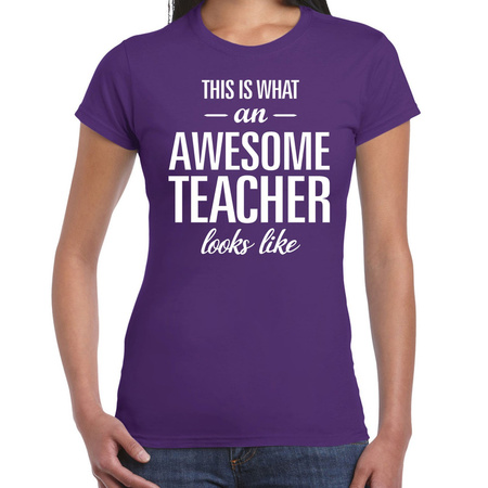 Cadeau t-shirt voor dames - awesome teacher - docent/lerares bedankje - juffendag - paars