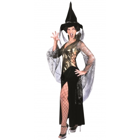 Carnavalskleding Complete heksen jurk zwart/goud