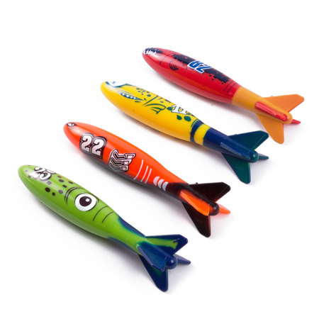 Duikspeelgoed torpedos - 8-delig - gekleurd - kunststof
