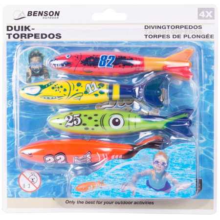Duikspeelgoed torpedos - 8-delig - gekleurd - kunststof