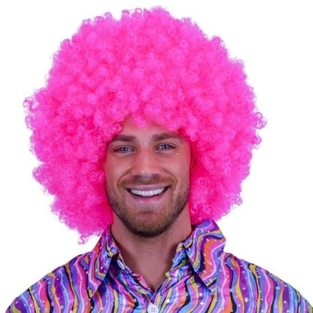 Feestartikelen Mega neon roze clownen pruik