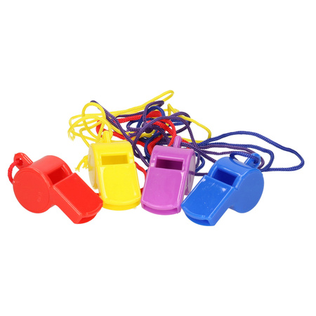 DID Multipack of 4x coloured whistles on cord - plastic - adults