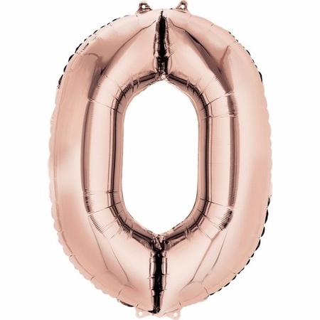 Folieballon cijfer 0 rosegoud voor lucht of helium