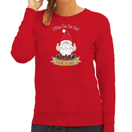 Foute Kersttrui/sweater voor dames - Kado Gnoom - rood - Kerst kabouter